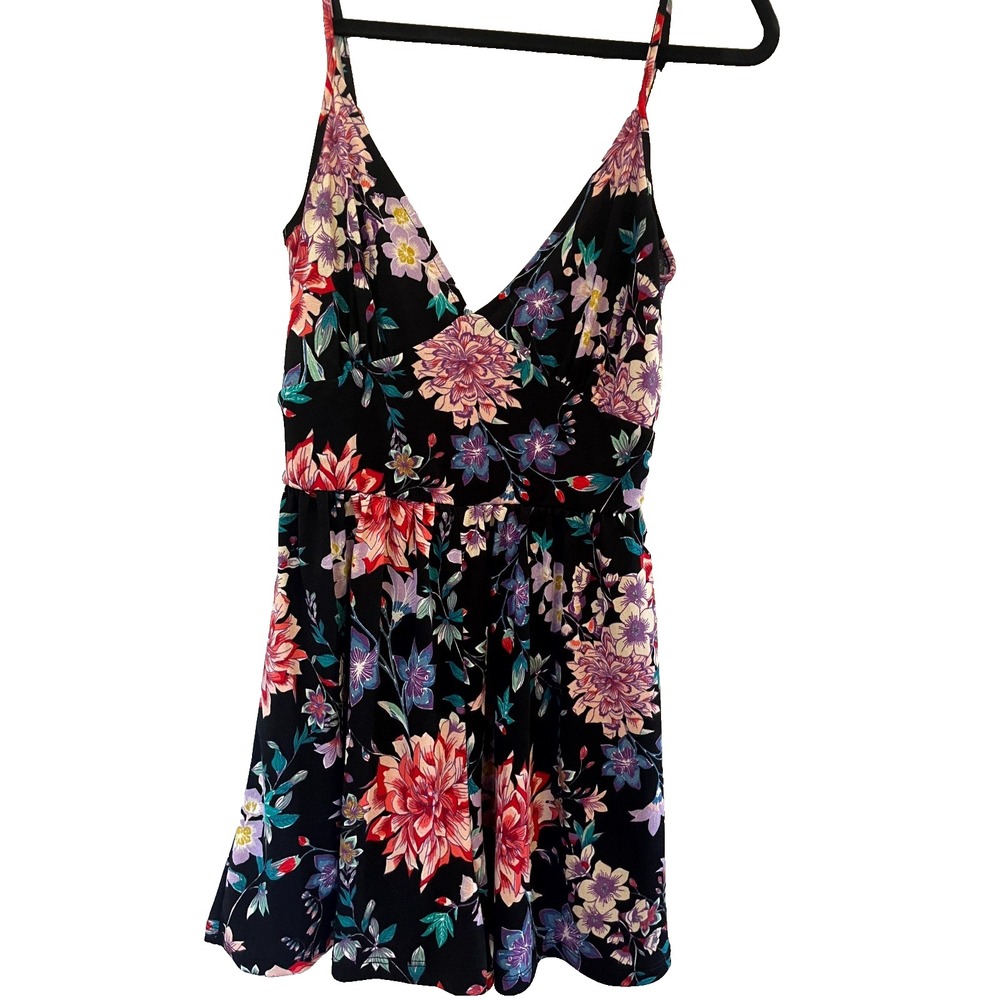 Bershka Floral Mini Romper Black Multicolor Women's M - Picture 2 of 5